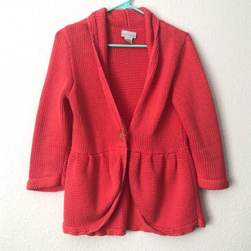 🍓 Soft Surroundings XS/Small Boho Peplum Thick Knit Single Button Cotton Small
